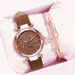 Relógio de pulso feminino casual romântico estrelado céu pulseira de couro