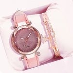 Relógio de pulso feminino casual romântico estrelado céu pulseira de couro