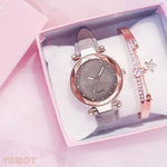 Relógio de pulso feminino casual romântico estrelado céu pulseira de couro