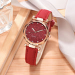 Relógio de pulso feminino casual romântico estrelado céu pulseira de couro