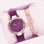 Relógio de pulso feminino casual romântico estrelado céu pulseira de couro