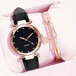 Relógio de pulso feminino casual romântico estrelado céu pulseira de couro